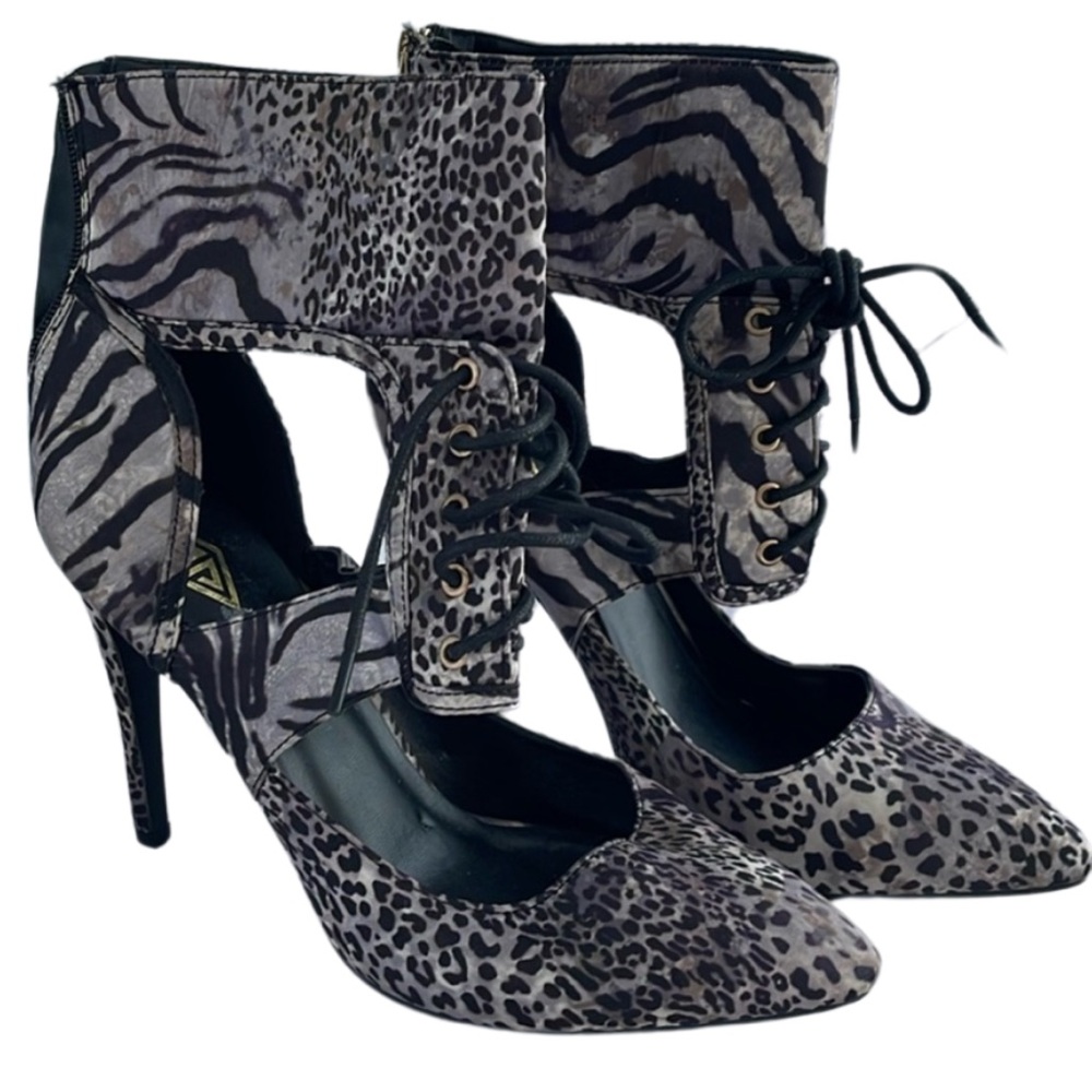 Athena Multi Animal Print Lace Up Heels Size 9